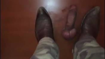 Cowboy boot master taps black cock/balls